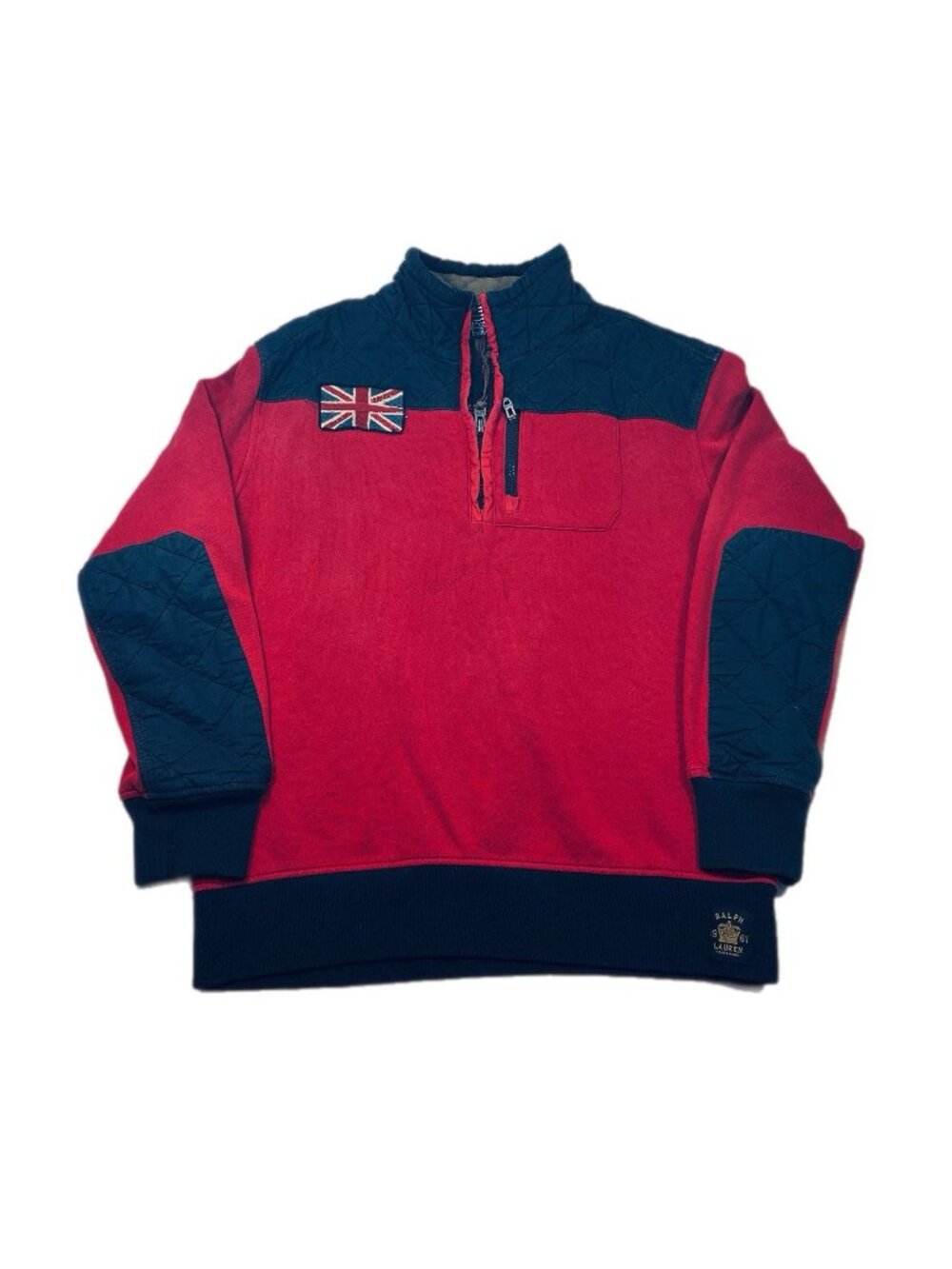 Vintage Polo Ralph Lauren 1/2 Zip Pullover British Flag Red Black Size XL Fleece
